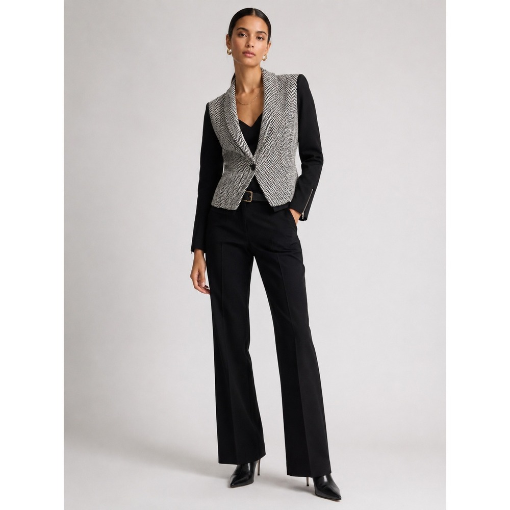 Barneys New York Womens Blazer Black & White Sleeves Zip Details Size 0